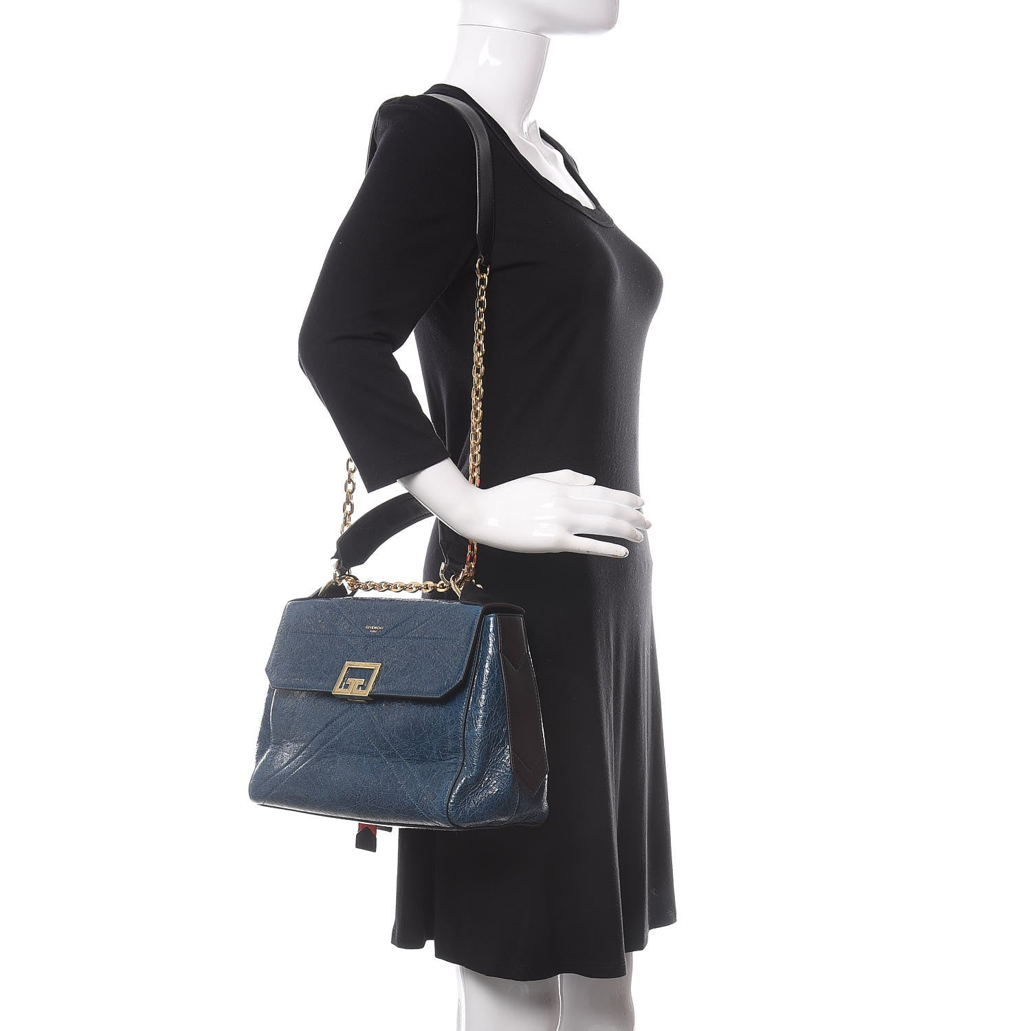 Givenchy Creased Patent Calfskin Medium ID Flap Oil Blue 2 of 9