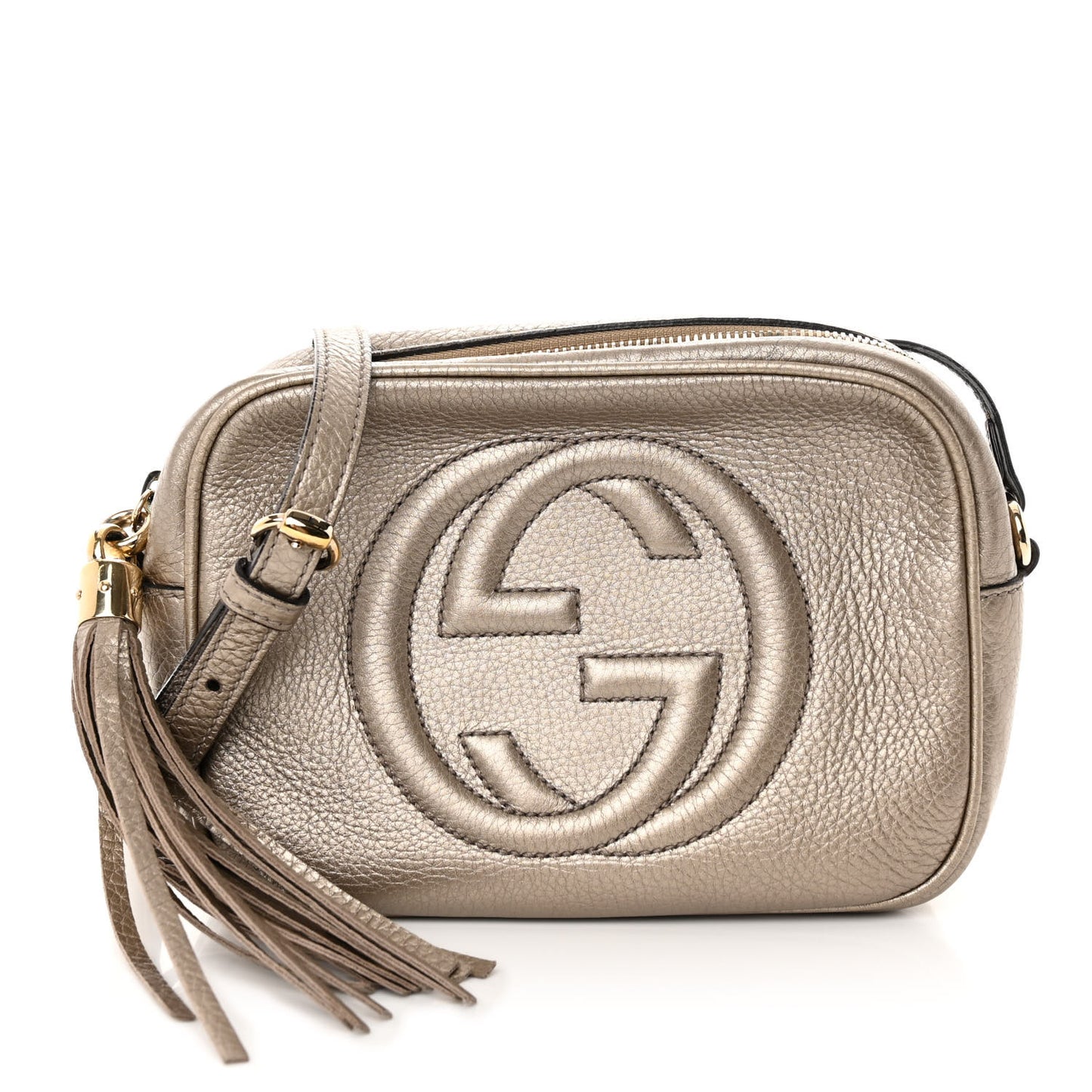 Metallic Pebbled Calfskin Small Soho Disco Bag Golden Beige