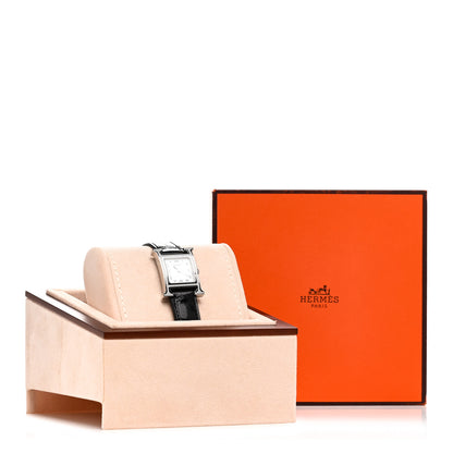 Hermes Stainless Steel Alligator Diamond Bezel Mother of Pearl 21mm Heure H Hour Quartz Watch Noir 5 of 5