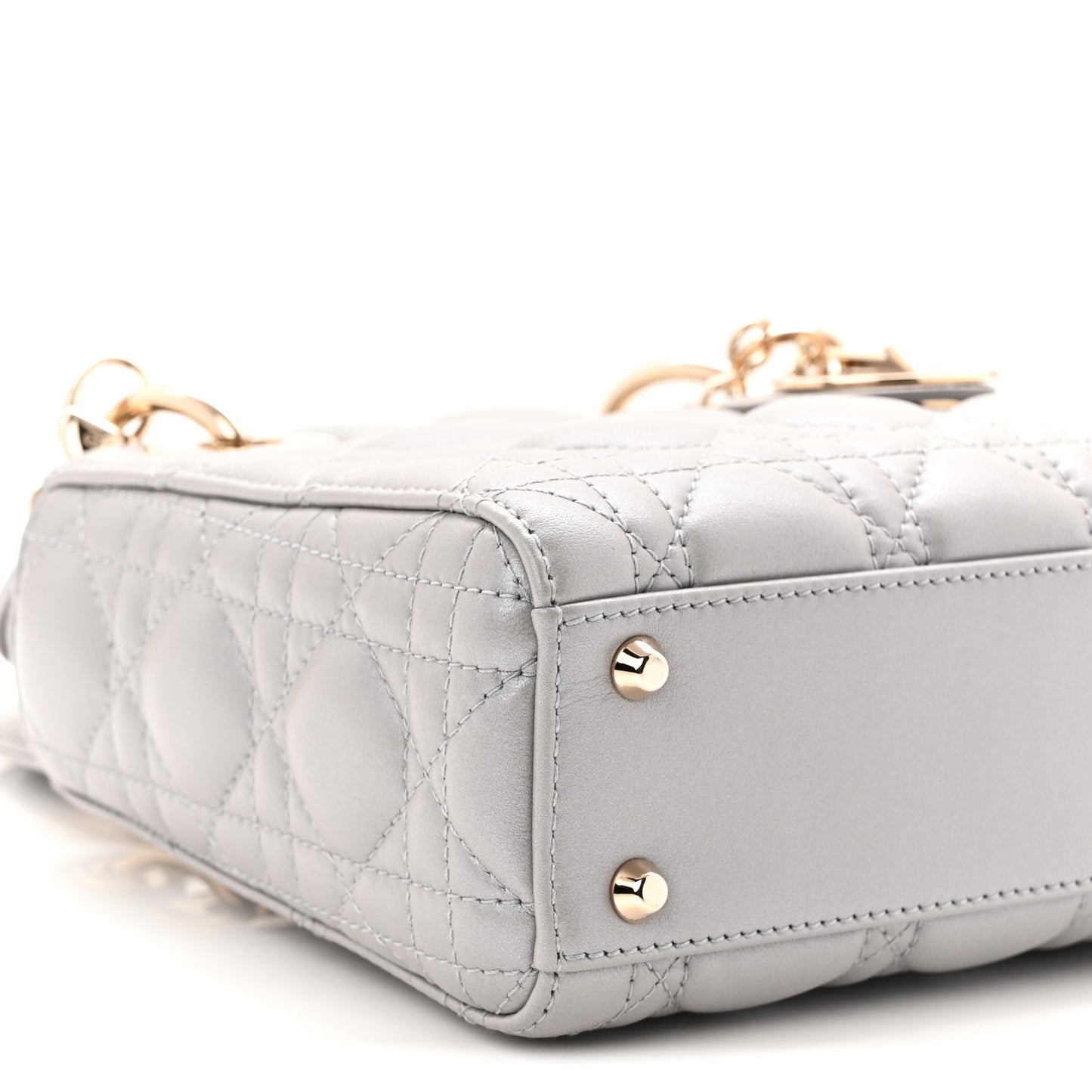 Metallic Lambskin Cannage Mini Lady Dior Grey