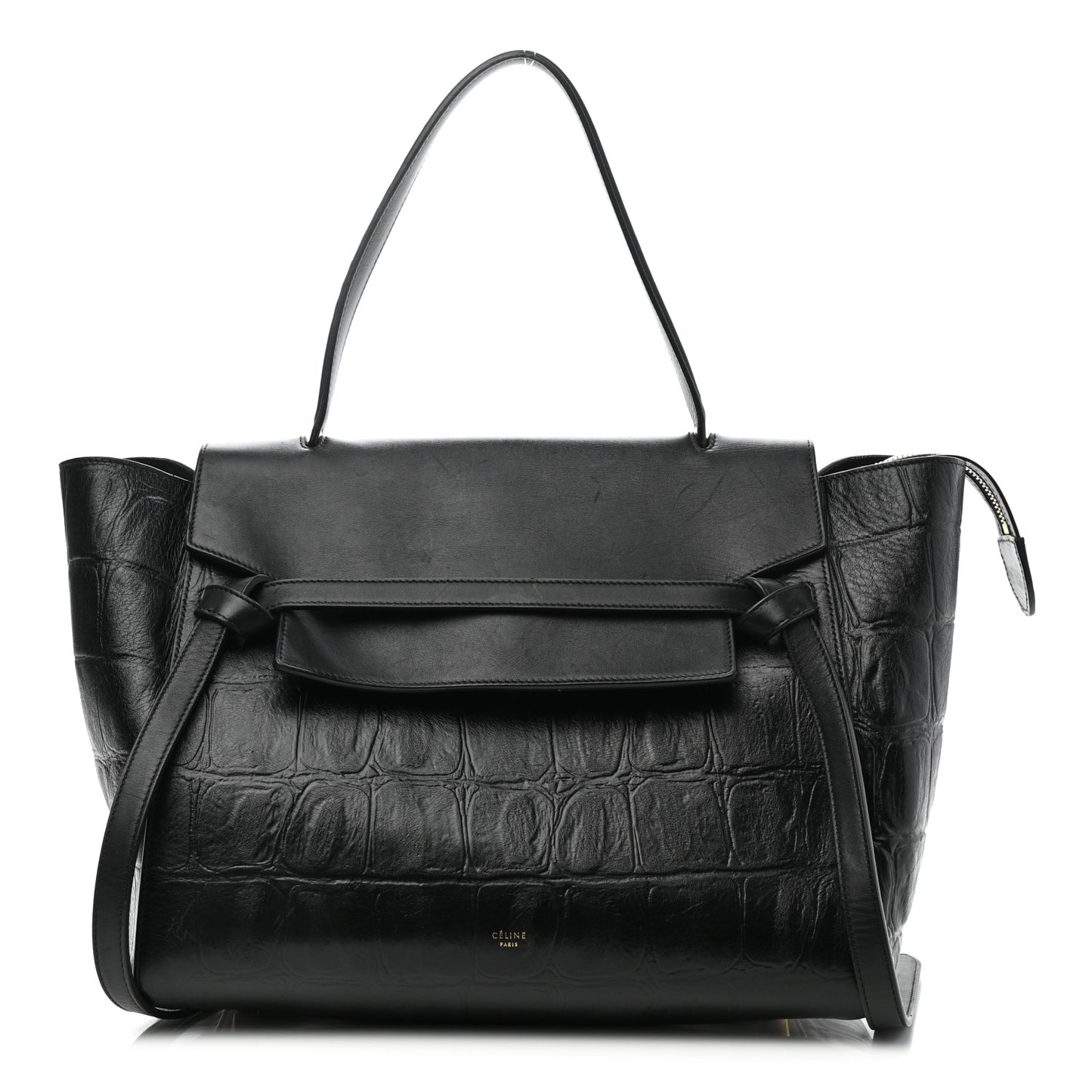 Calfskin Crocodile Embossed Small Belt Bag Black
