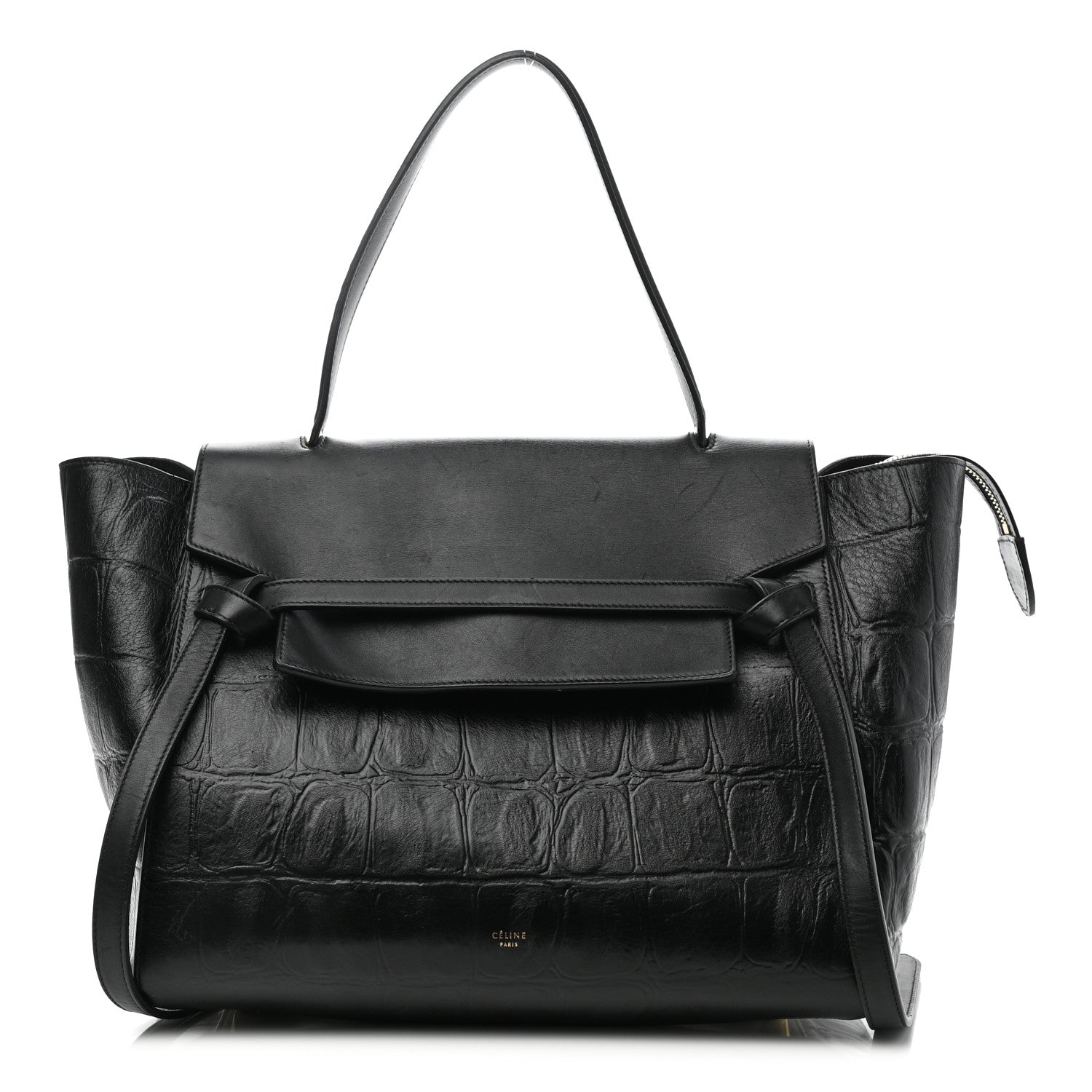 Celine Calfskin Crocodile Embossed Small Belt Bag Black 1 of 9
