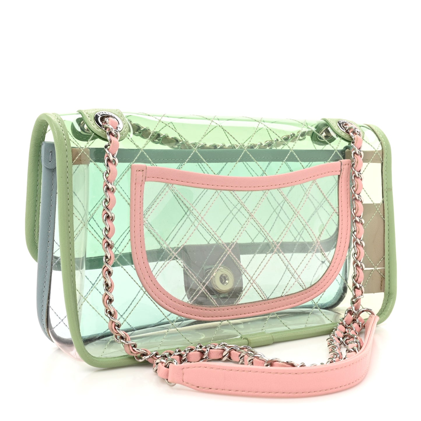 Lambskin PVC Quilted Medium Coco Splash Flap Blue Green