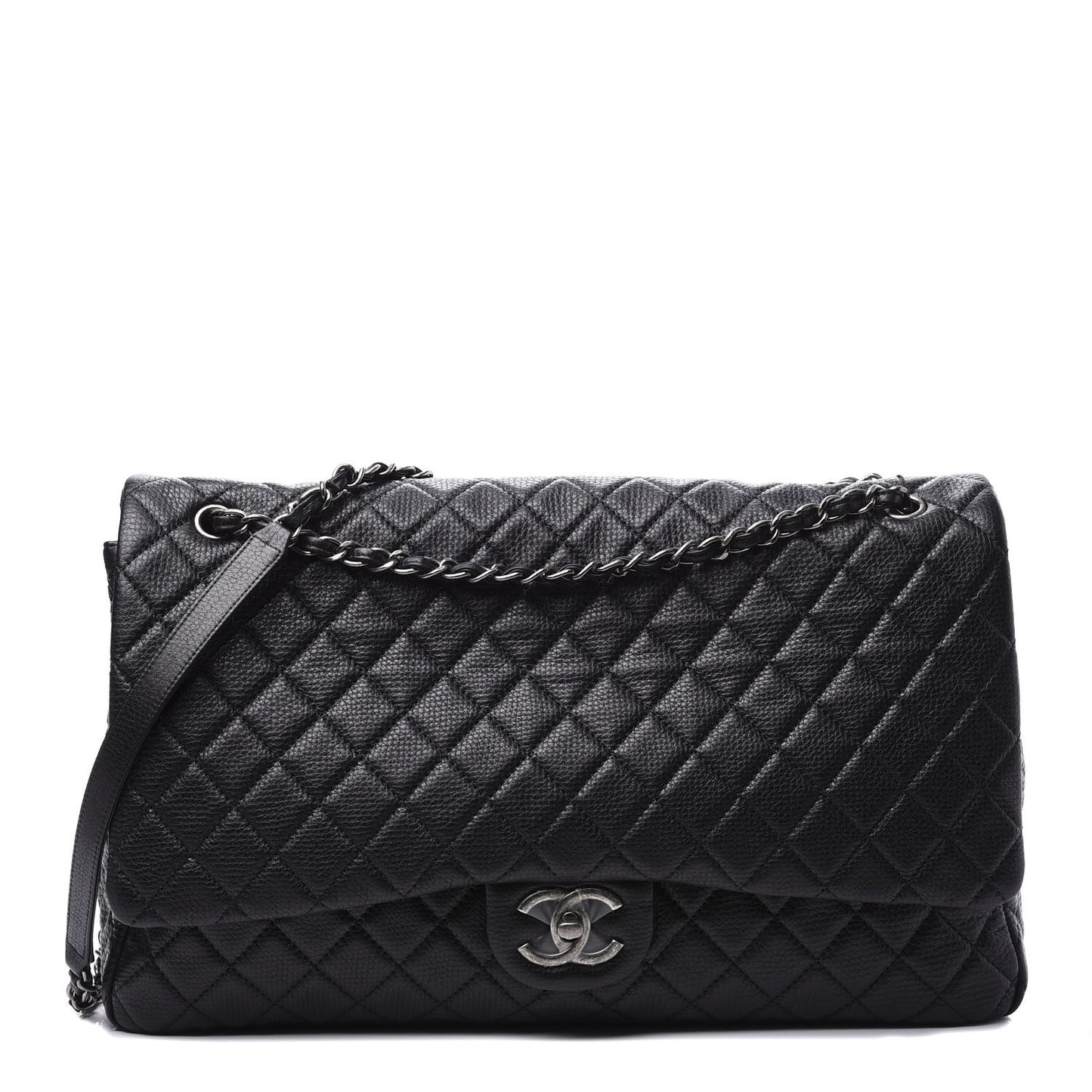 Calfskin Quilted XXL Travel Flap Bag Black