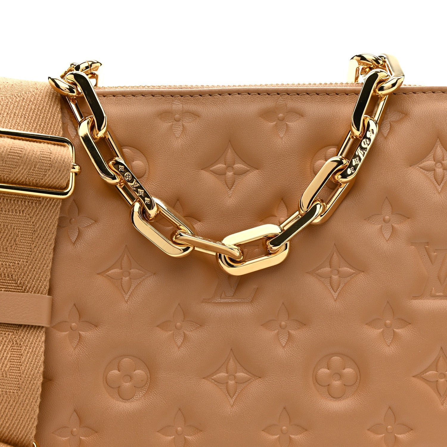 Louis Vuitton Lambskin Embossed Monogram Coussin PM Camel 9 of 11