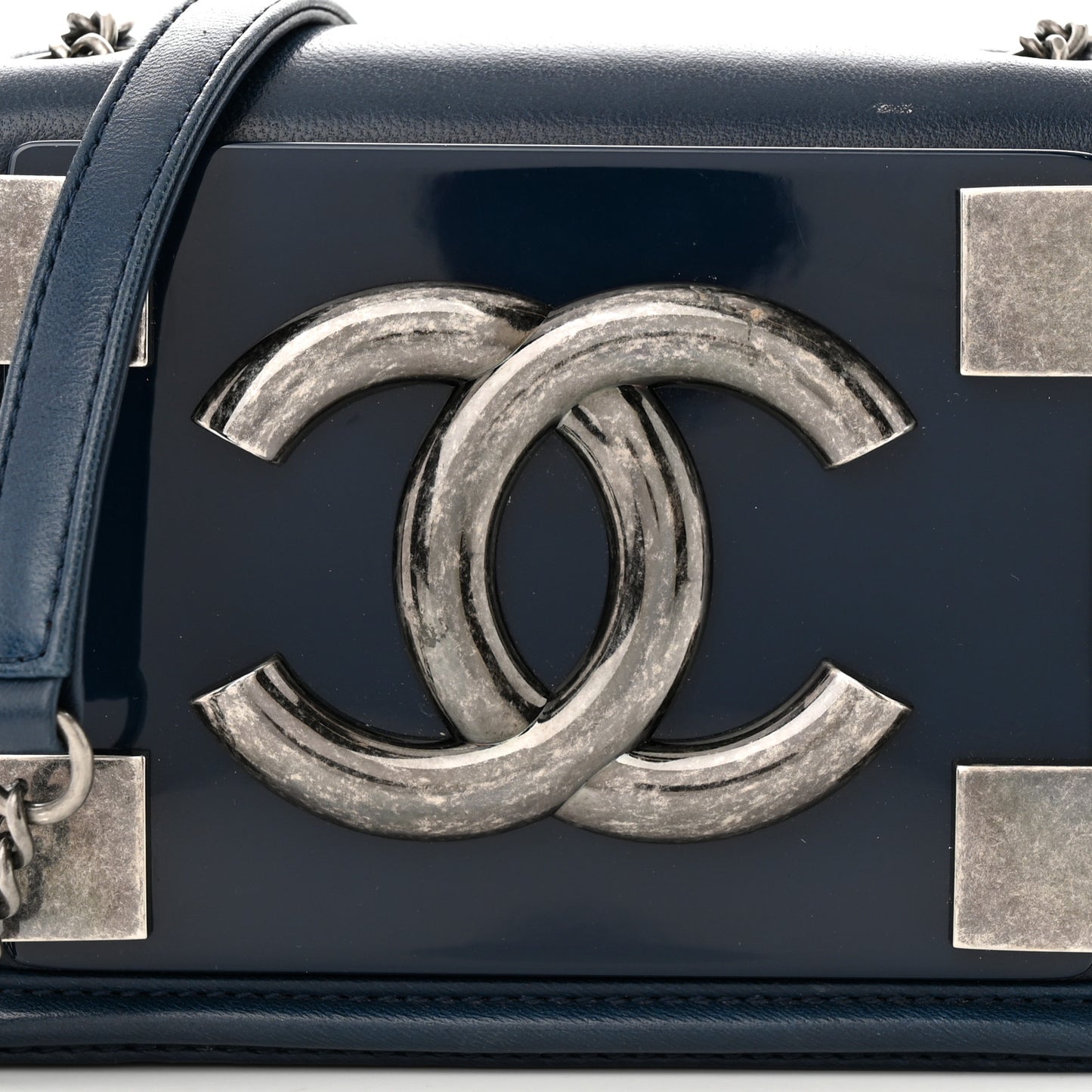 Plexiglass Lambskin Mini Boy Brick Flap Blue