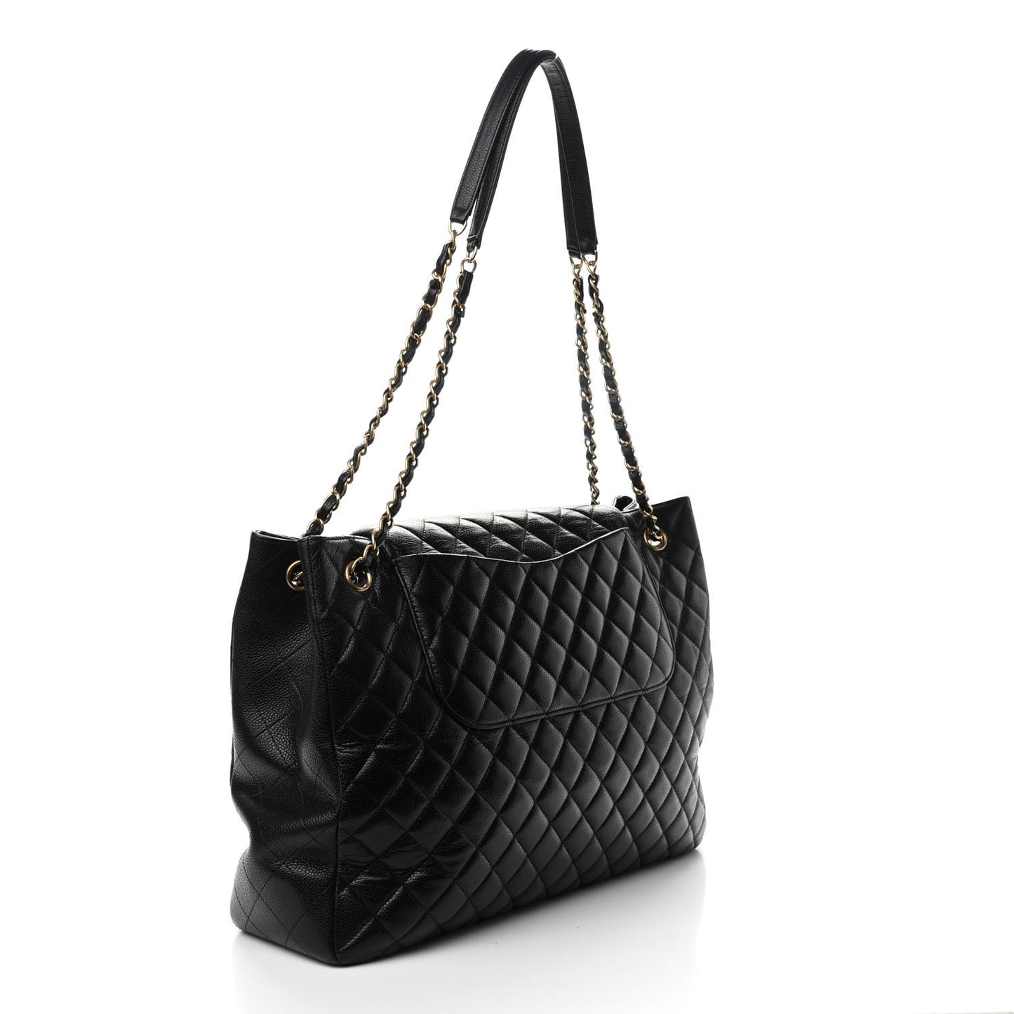 Caviar Quilted Flap Tote Black