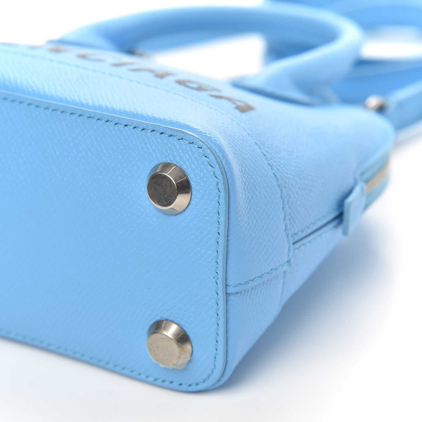 Signature Grained Calfskin Logo XXS Ville Top Handle Bag Baby Blue Black