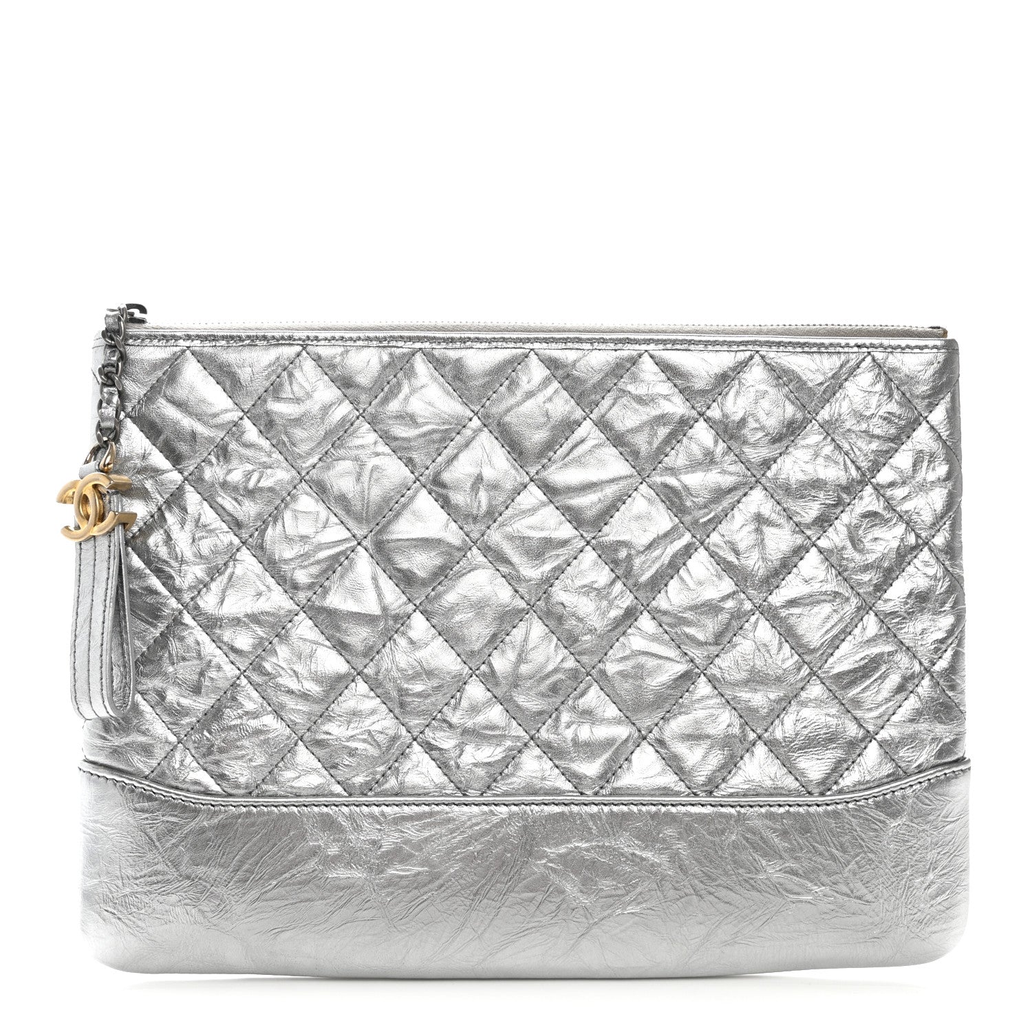 Chanel Metallic Crumpled Calfskin Quilted Medium Gabrielle Cosmetic Case Silver 1 of 9