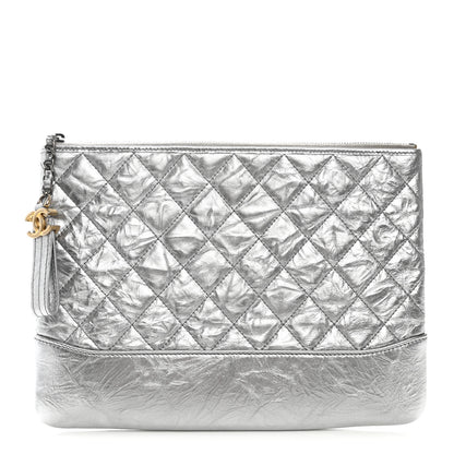 Chanel Metallic Crumpled Calfskin Quilted Medium Gabrielle Cosmetic Case Silver 1 of 9