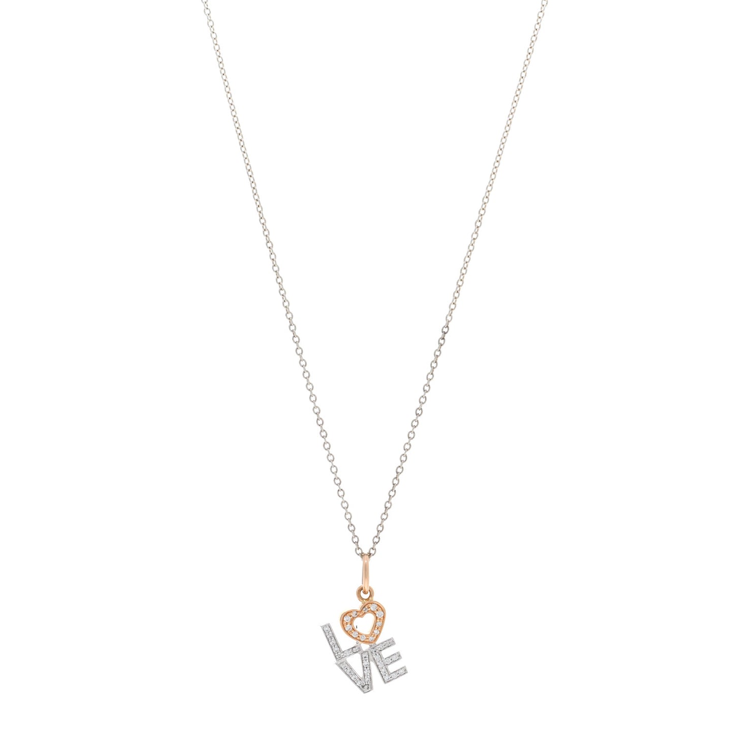 Sterling Silver 18K Rose White Gold Diamond Love Pendant Necklace