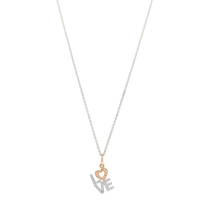 Tiffany Sterling Silver 18K Rose White Gold Diamond Love Pendant Necklace 1 of 4