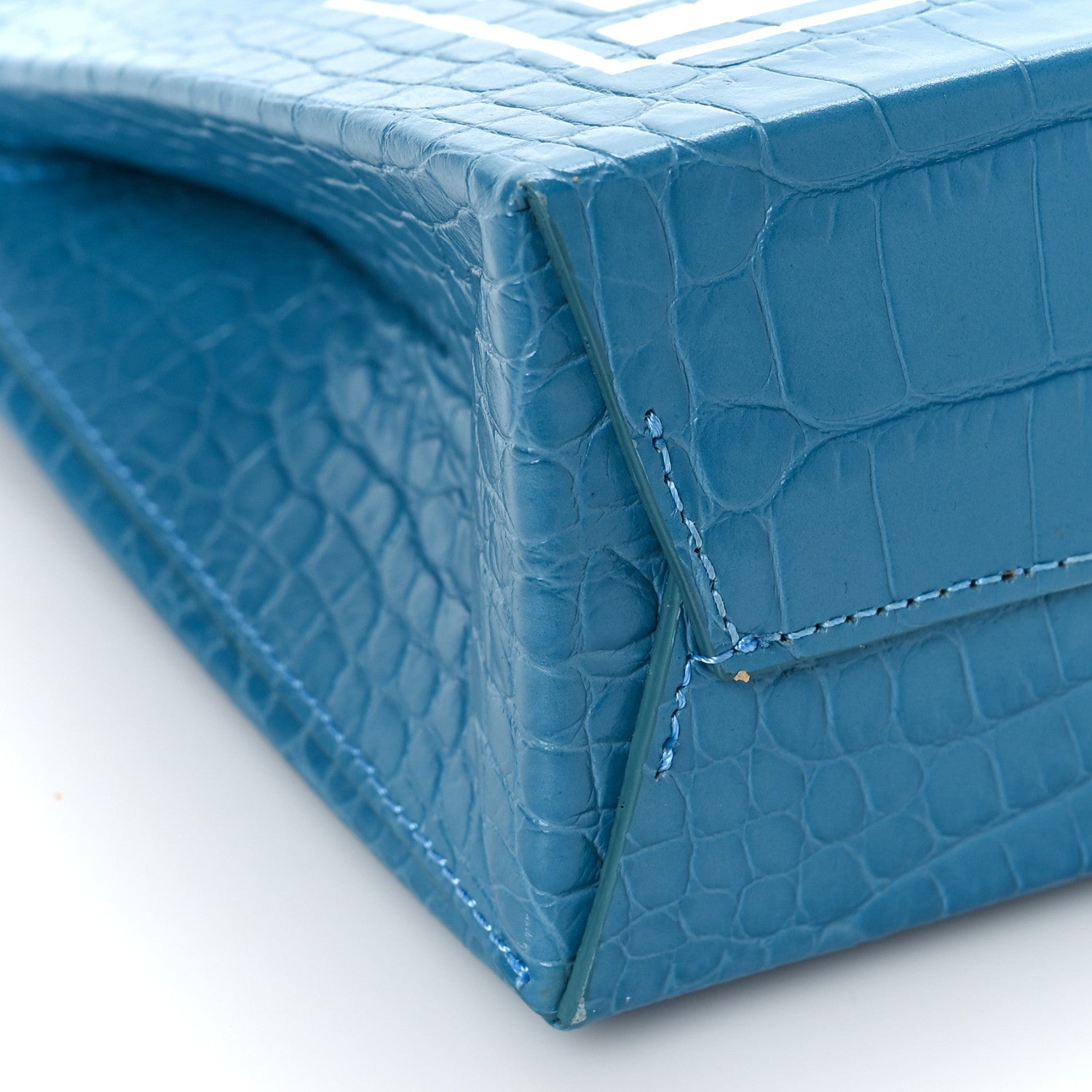 Off-White Calfskin Crocodile Embossed Mini Box Bag Blue 7 of 8