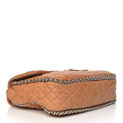 Chanel Washed Lambskin Chain Around Maxi Flap Bag Dark Beige 4 of 18