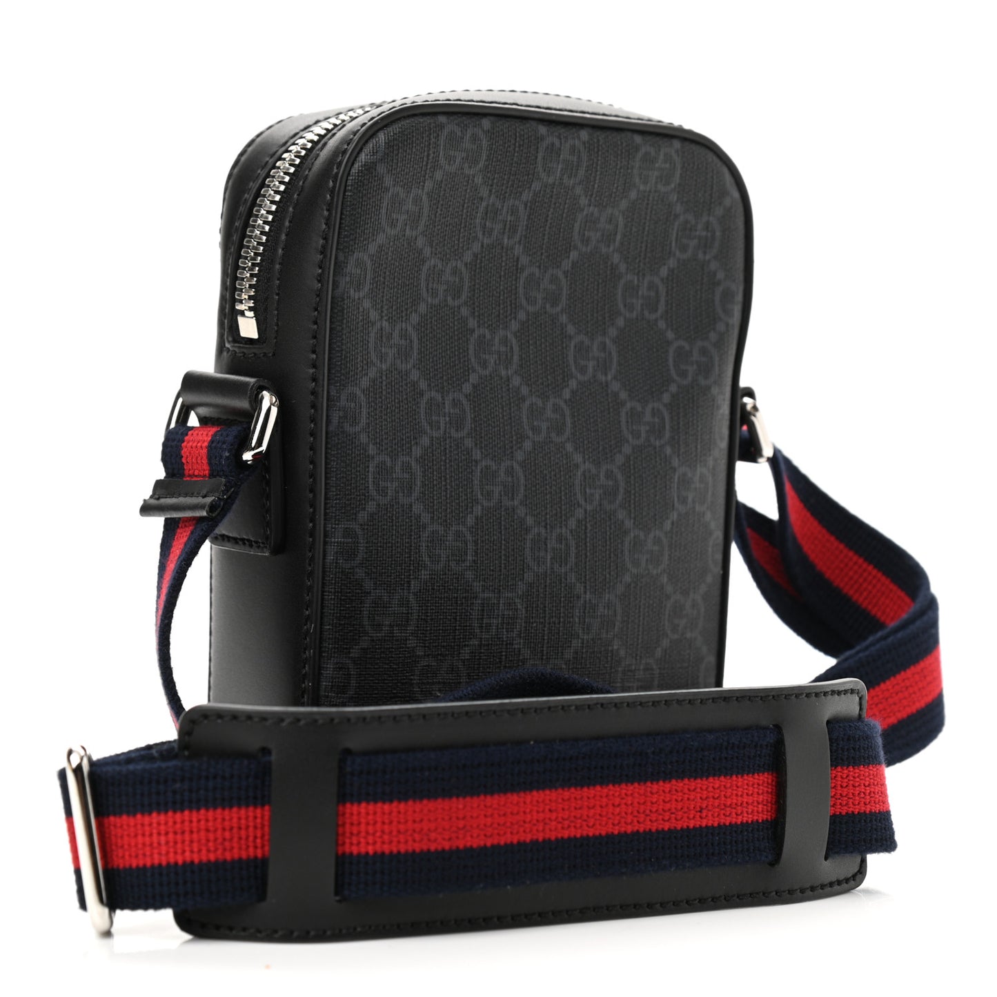 GG Supreme Monogram Appia Calfskin Web Small Camera Messenger Bag Black Grey