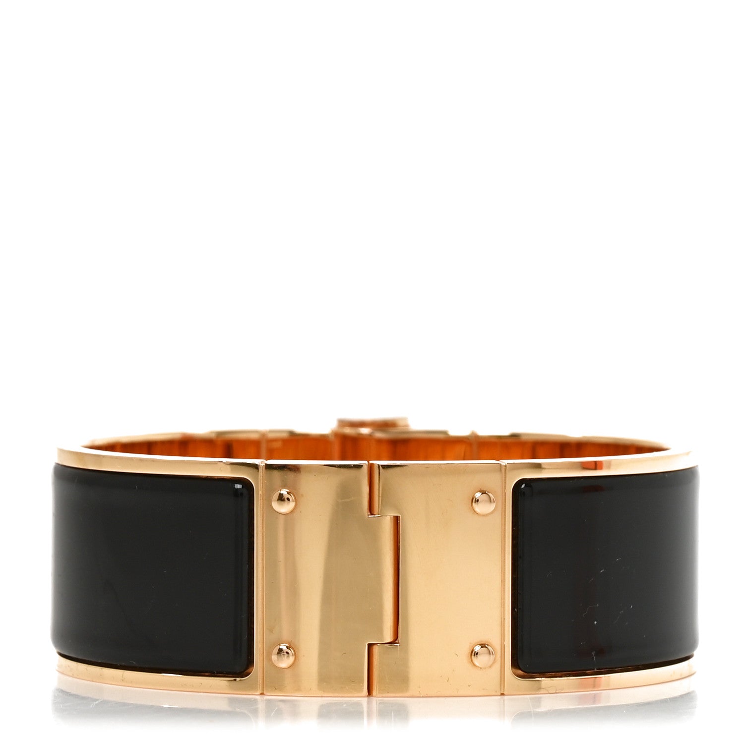 Hermes Enamel Charniere Uni Wide Hinged Bracelet M Black 3 of 5