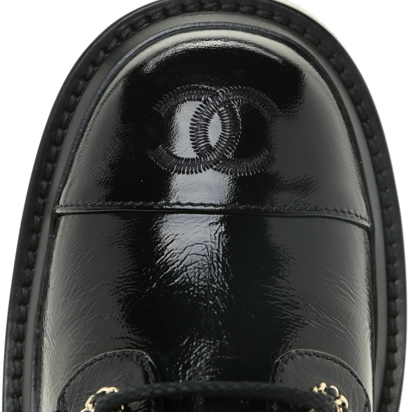 Shiny Calfskin Quilted Lace Up Combat Boots 36.5 Black