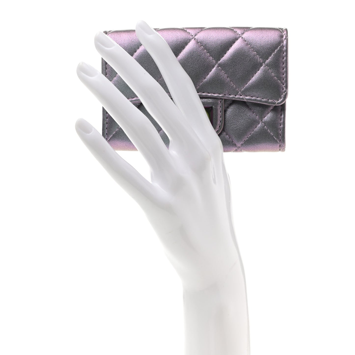 Iridescent Lambskin Quilted Reissue Flap Card Holder Light Purple