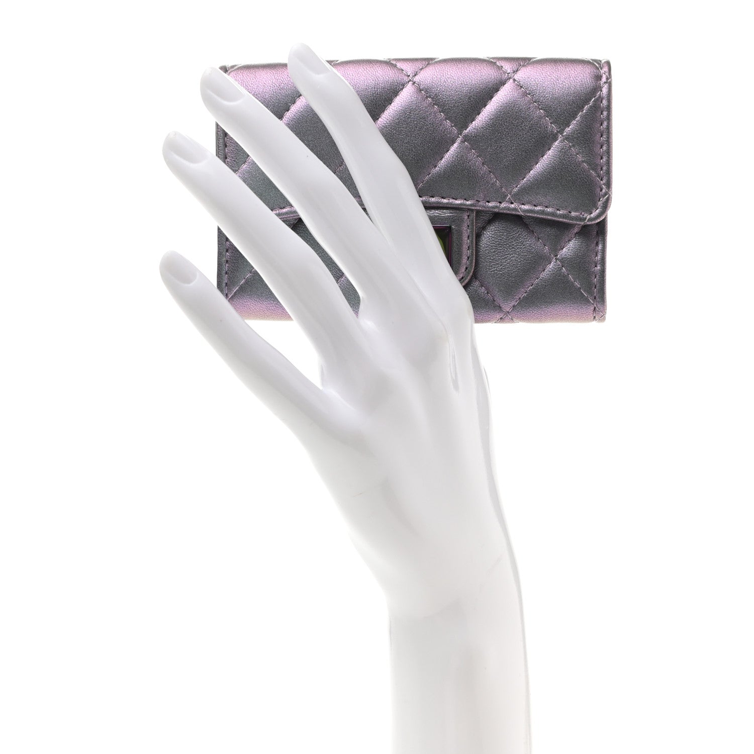 Chanel Iridescent Lambskin Quilted Reissue Flap Card Holder Light Purple 2 of 8