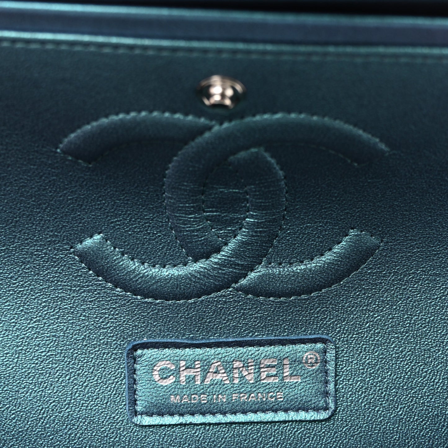Metallic Lambskin Quilted Medium Double Flap Turquoise