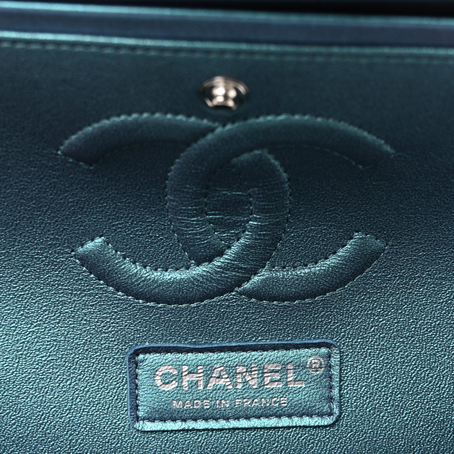 Chanel Metallic Lambskin Quilted Medium Double Flap Turquoise 6 of 10