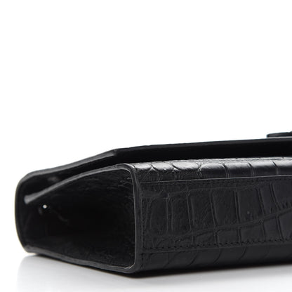 Saint Laurent Calfskin Crocodile Embossed Medium Classic Monogram Kate Satchel Black 7 of 8