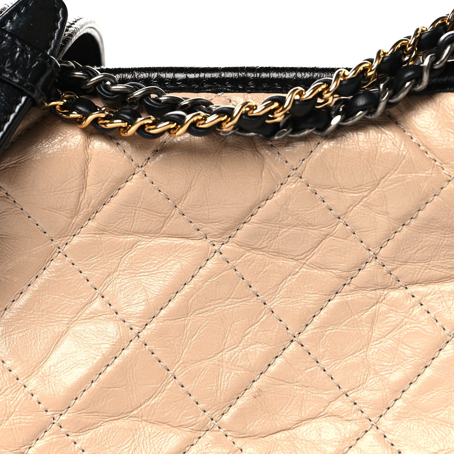 Aged Calfskin Quilted Small Gabrielle Hobo Beige Black