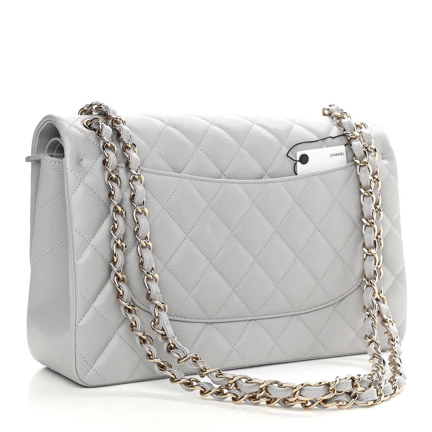 Caviar Quilted Jumbo Double Flap Grey