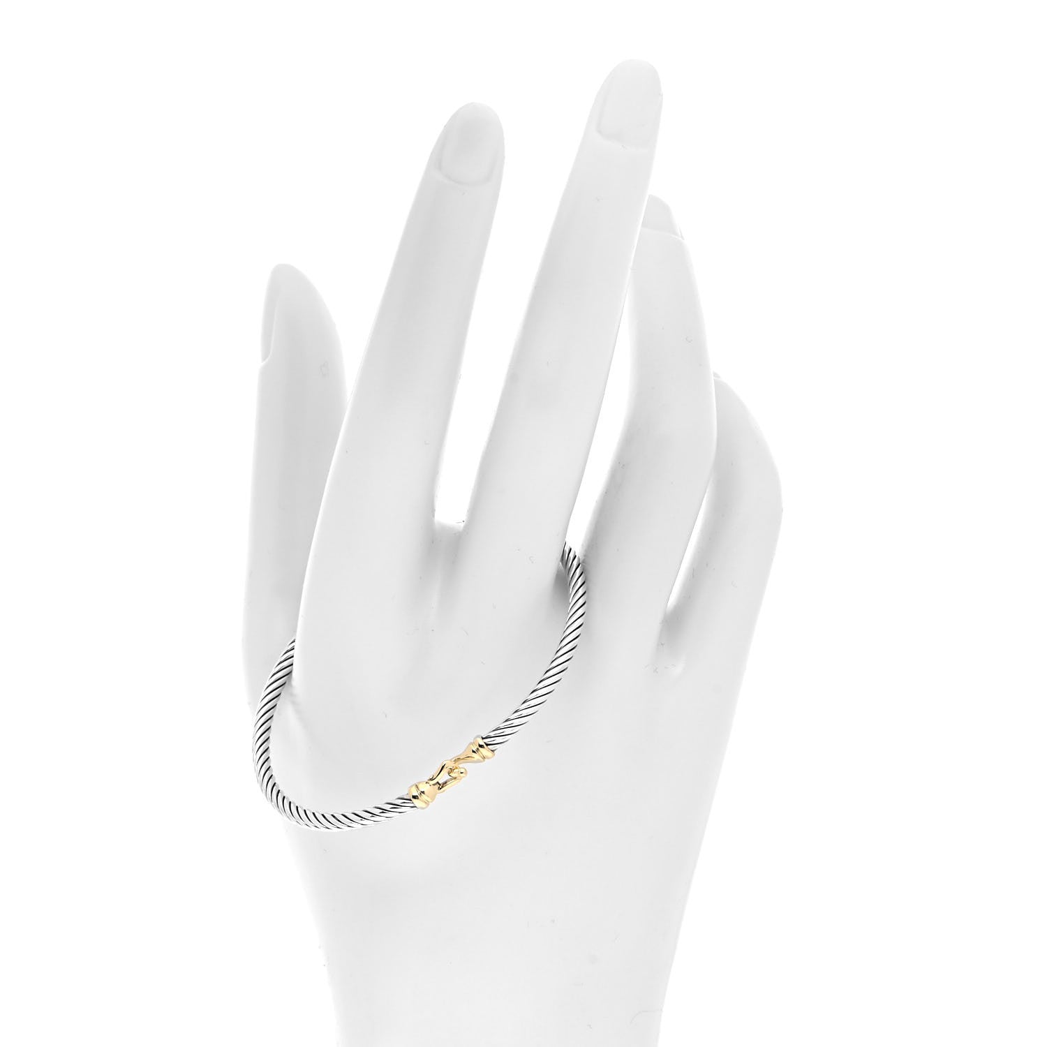 David Yurman Sterling Silver 18K Yellow Gold 3mm Cable Buckle Bracelet 2 of 4