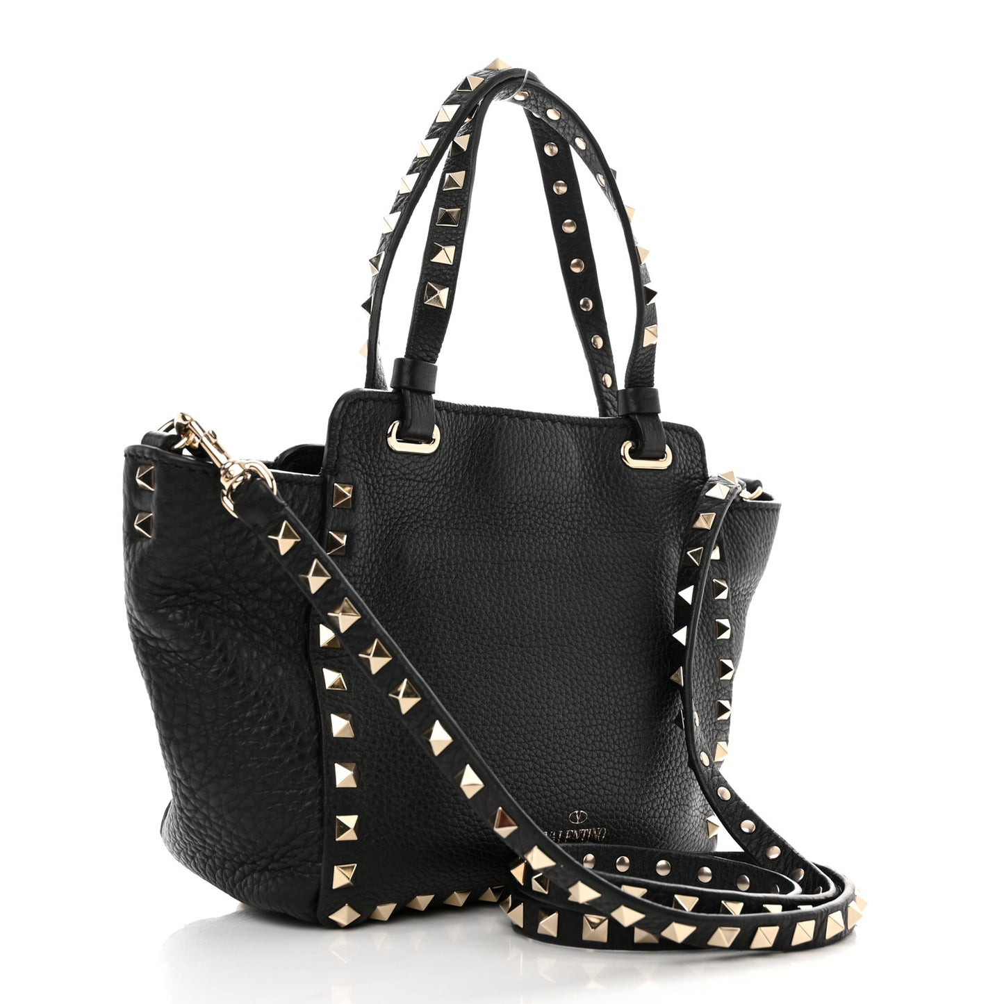 Pebbled Calfskin Mini Rockstud Tote Black