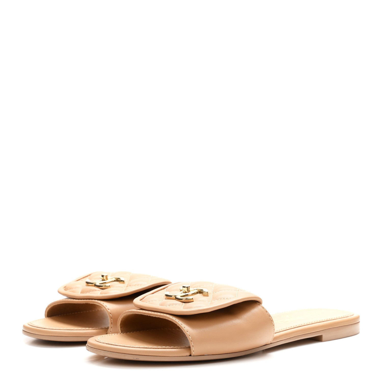 Chanel Lambskin Quilted Turnlock Flat Mules 39 Beige 4 of 10