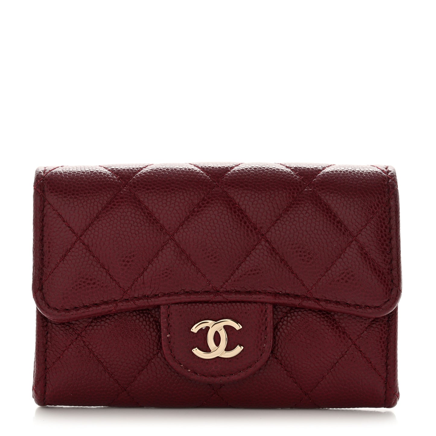Caviar Quilted Flap Card Holder Wallet Burgundy