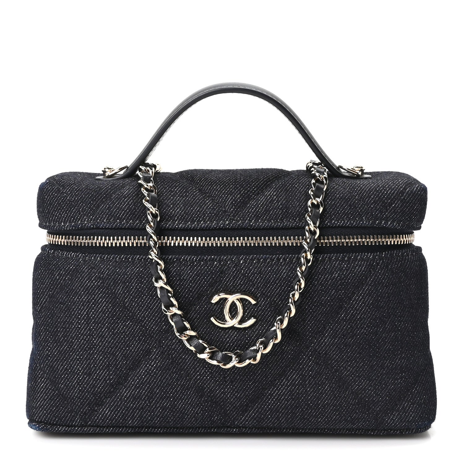 Chanel Denim Quilted Top Handle Slim Vanity Case With Chain Dark Blue 1 of 10