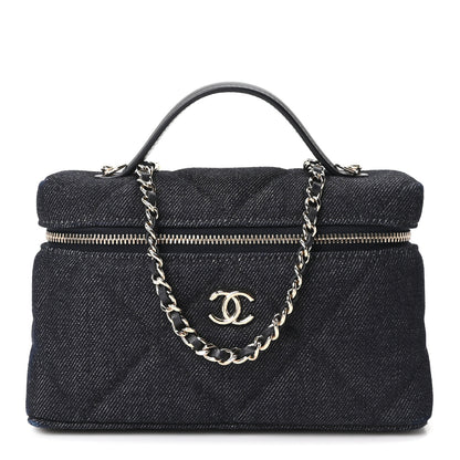 Chanel Denim Quilted Top Handle Slim Vanity Case With Chain Dark Blue 1 of 10