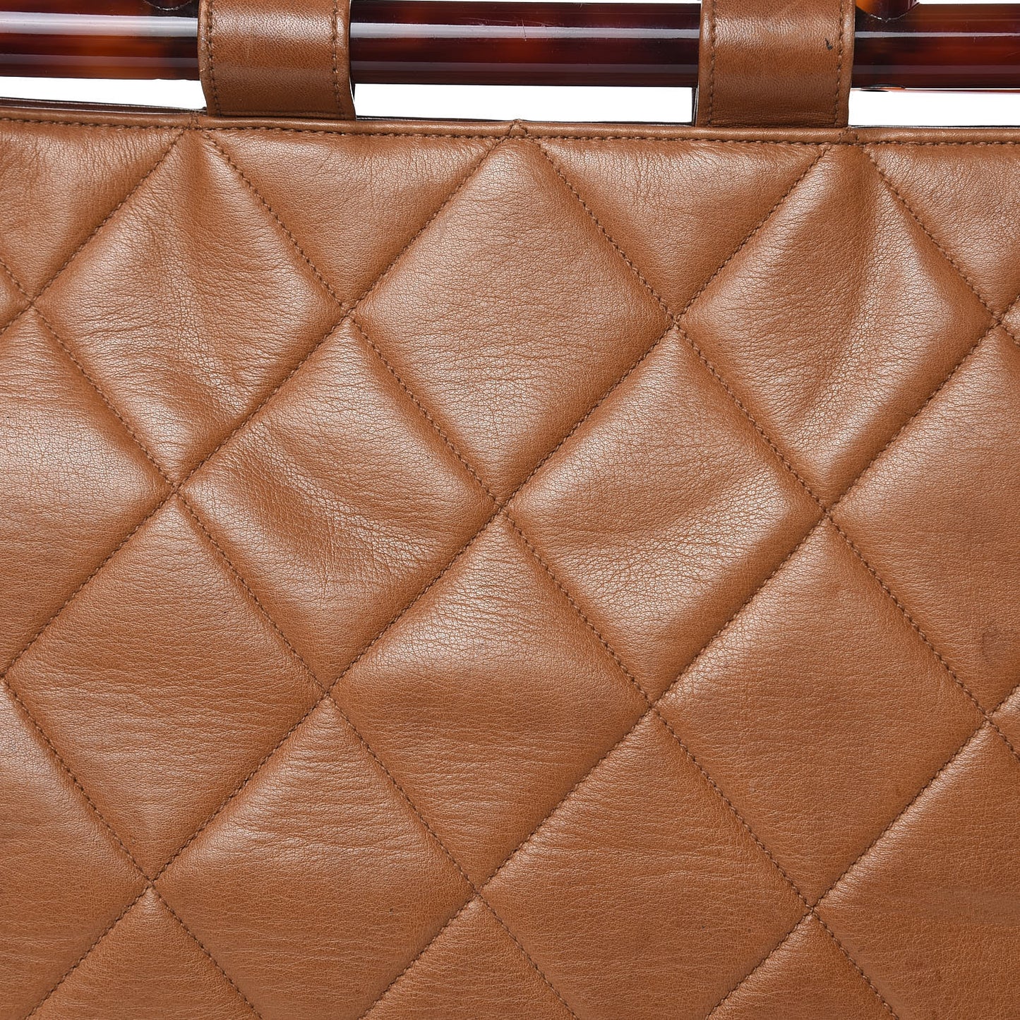 Calfskin Quilted Tortoise Handle Tote Brown