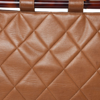 Chanel Calfskin Quilted Tortoise Handle Tote Brown 12 of 16