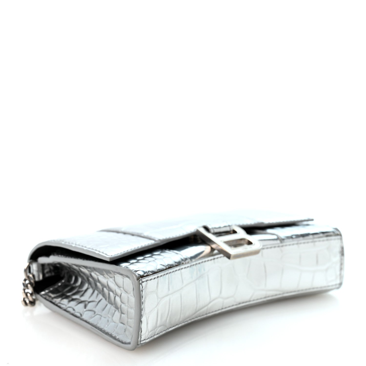 Balenciaga Metallic Calfskin Crocodile Embossed Hourglass Chain Bag Silver 4 of 10