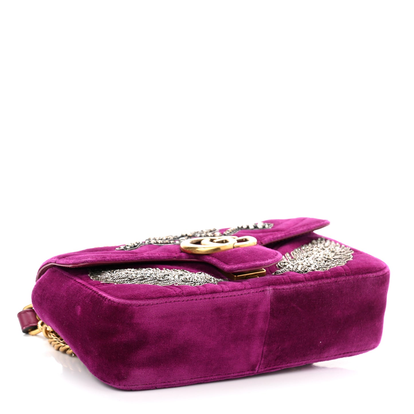 Velvet Matelasse Embroidered Mini GG Marmont Shoulder Bag Bordeaux