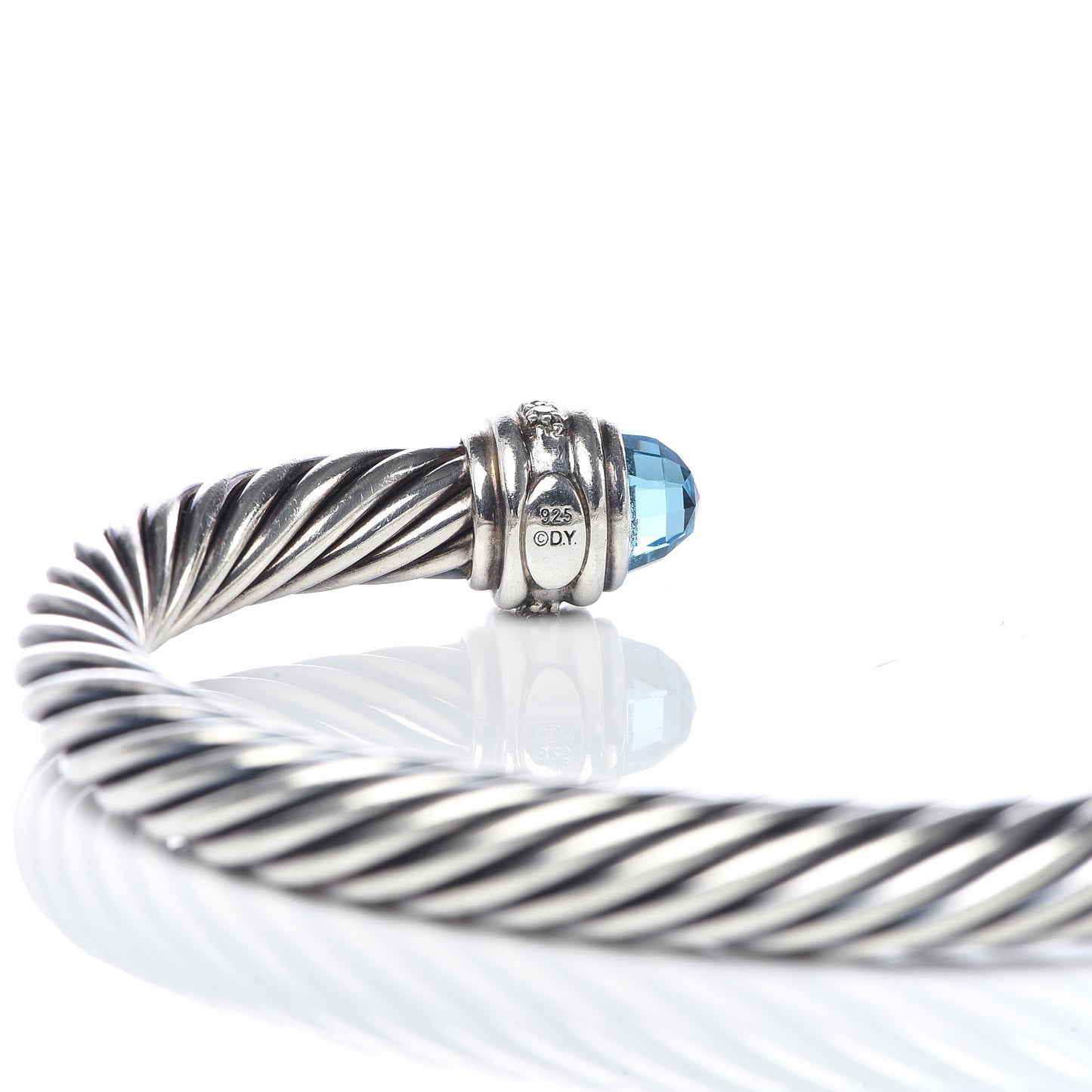 Sterling Silver Blue Topaz Diamond 7mm Cable Classics Bracelet