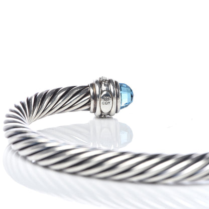 David Yurman Sterling Silver Blue Topaz Diamond 7mm Cable Classics Bracelet 4 of 5