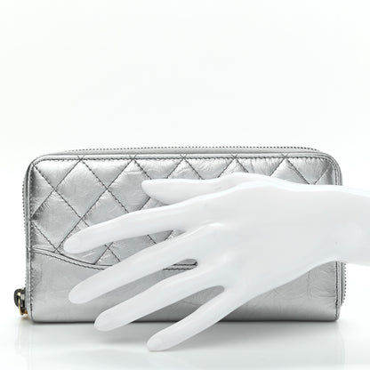 Chanel Metallic Aged Calfskin Quilted Large Gabrielle Zip Around Wallet Silver 2 of 8