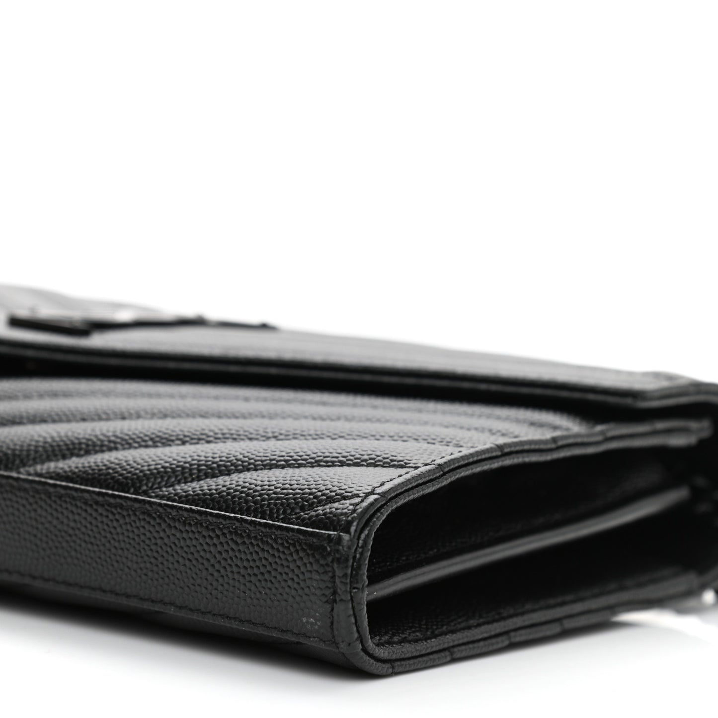 Grain De Poudre Matelasse Chevron Monogram Monochrome Chain Wallet Black