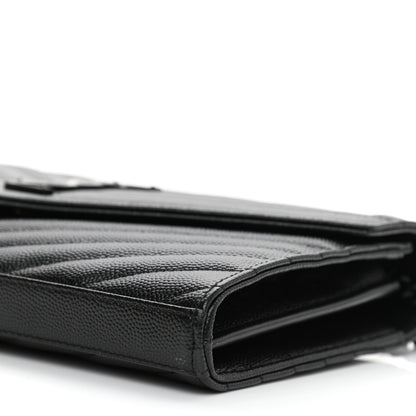 Saint Laurent Grain De Poudre Matelasse Chevron Monogram Monochrome Chain Wallet Black 7 of 10
