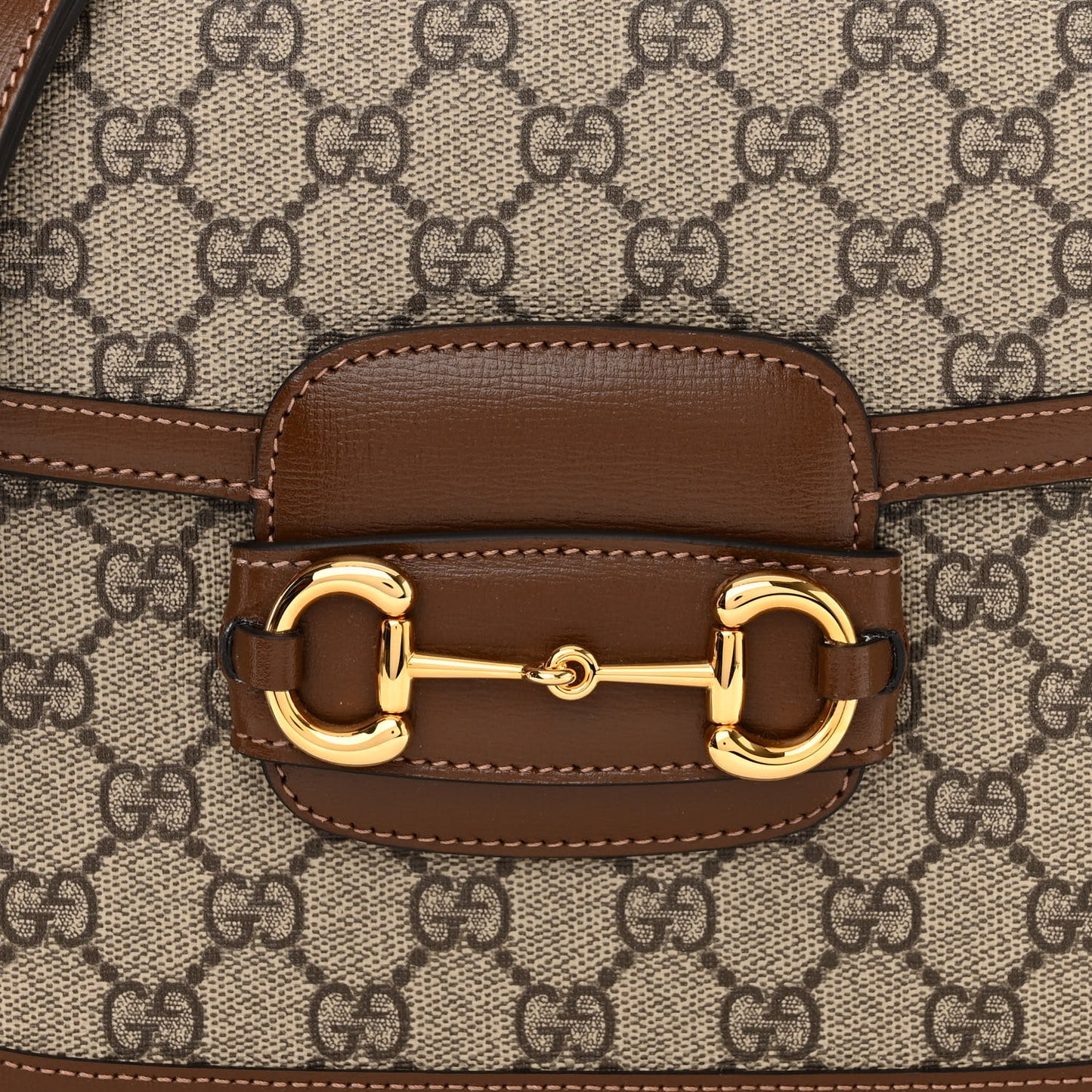 GG Supreme Monogram Horsebit 1955 Shoulder Bag Beige Brown Sugar