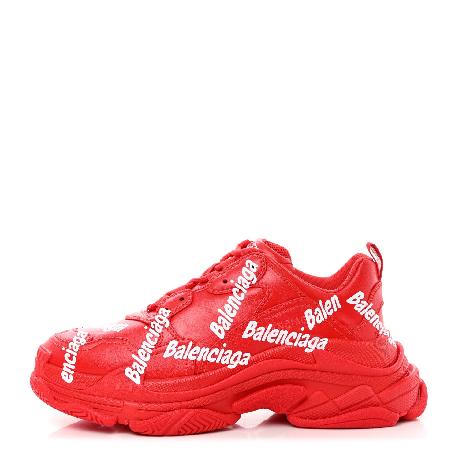 Balenciaga Recycled Calfskin Allover Logo Womens Triple S Sneakers 41 Tomato Red White 1 of 9