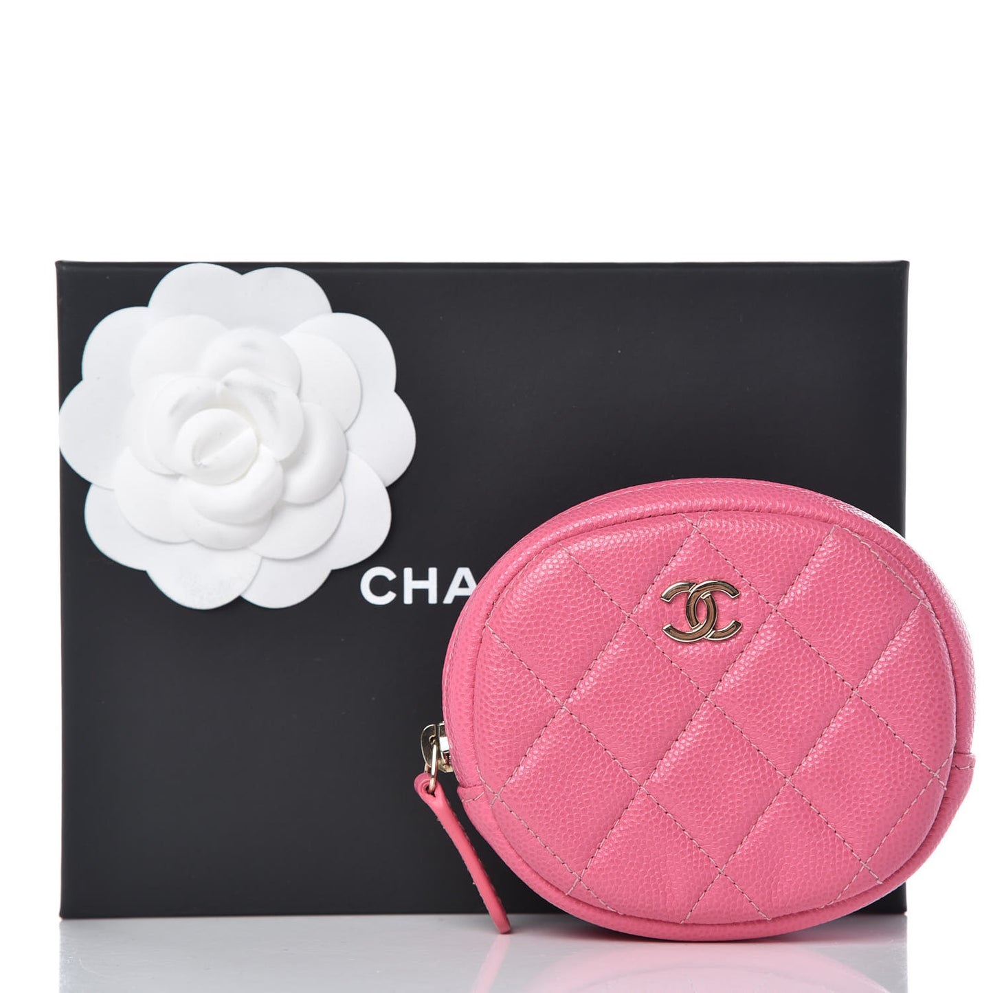Iridescent Caviar Quilted Zip Around Classic Coin Purse Pink