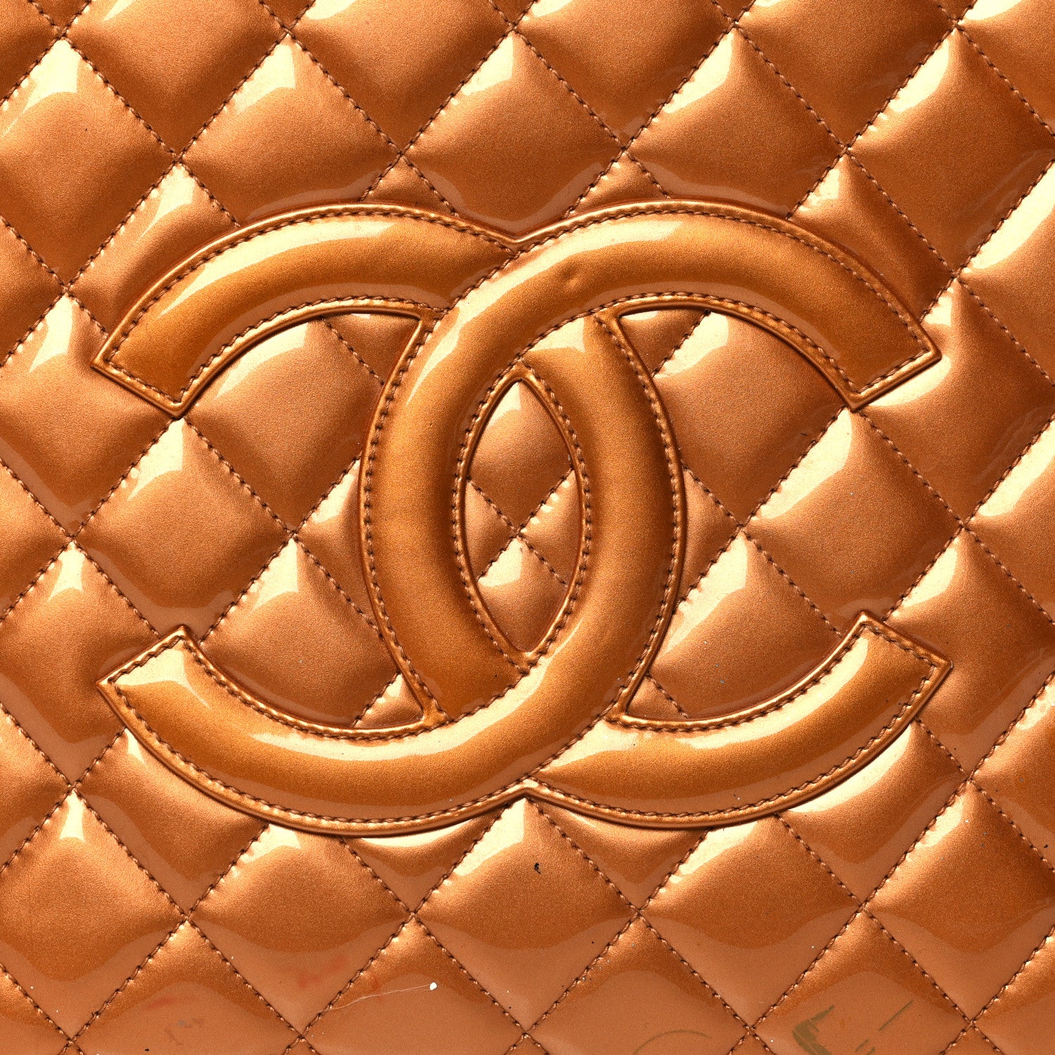Chanel Metallic Patent Quilted Grand Shopping Tote GST Bronze 9 of 16
