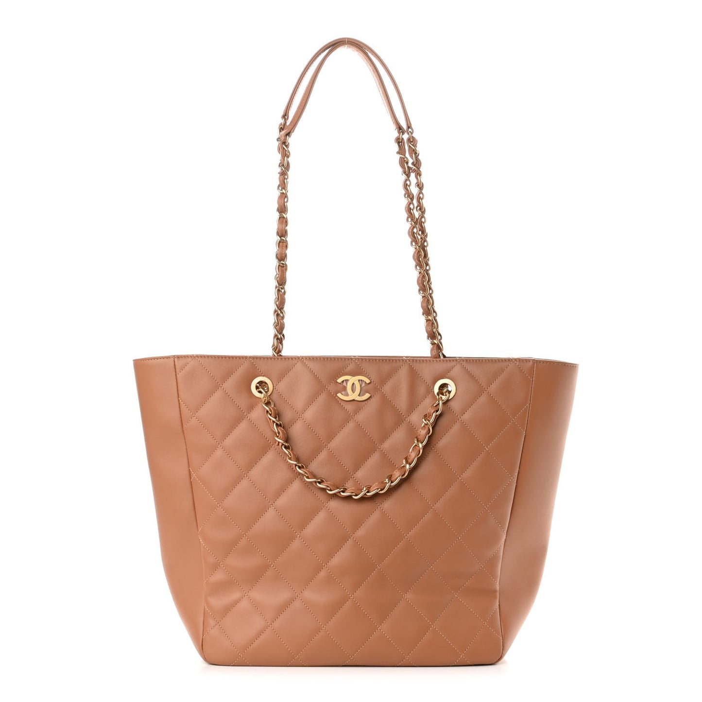 Calfskin Stitched Large Shopping Bag Brown