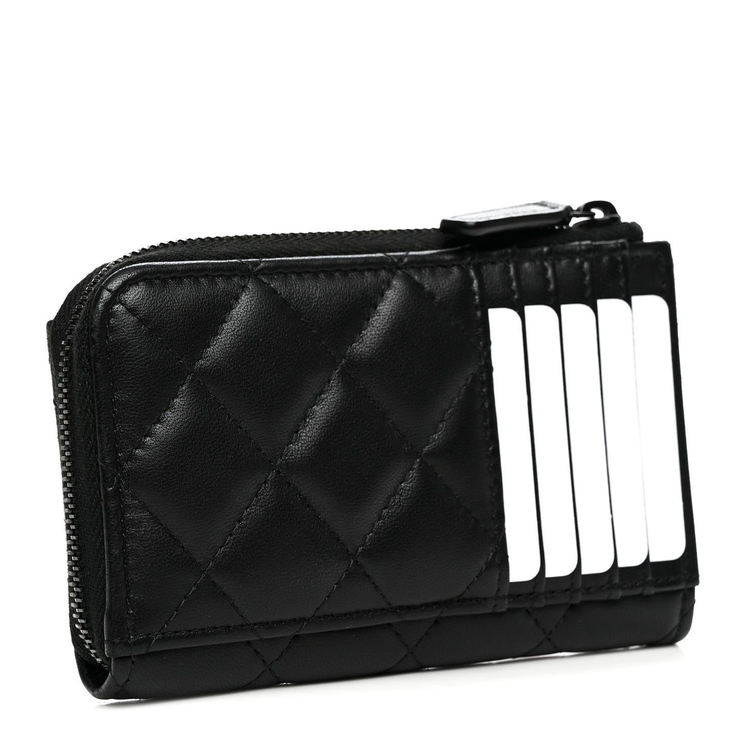 Lambskin Quilted Zip Card Holder So Black