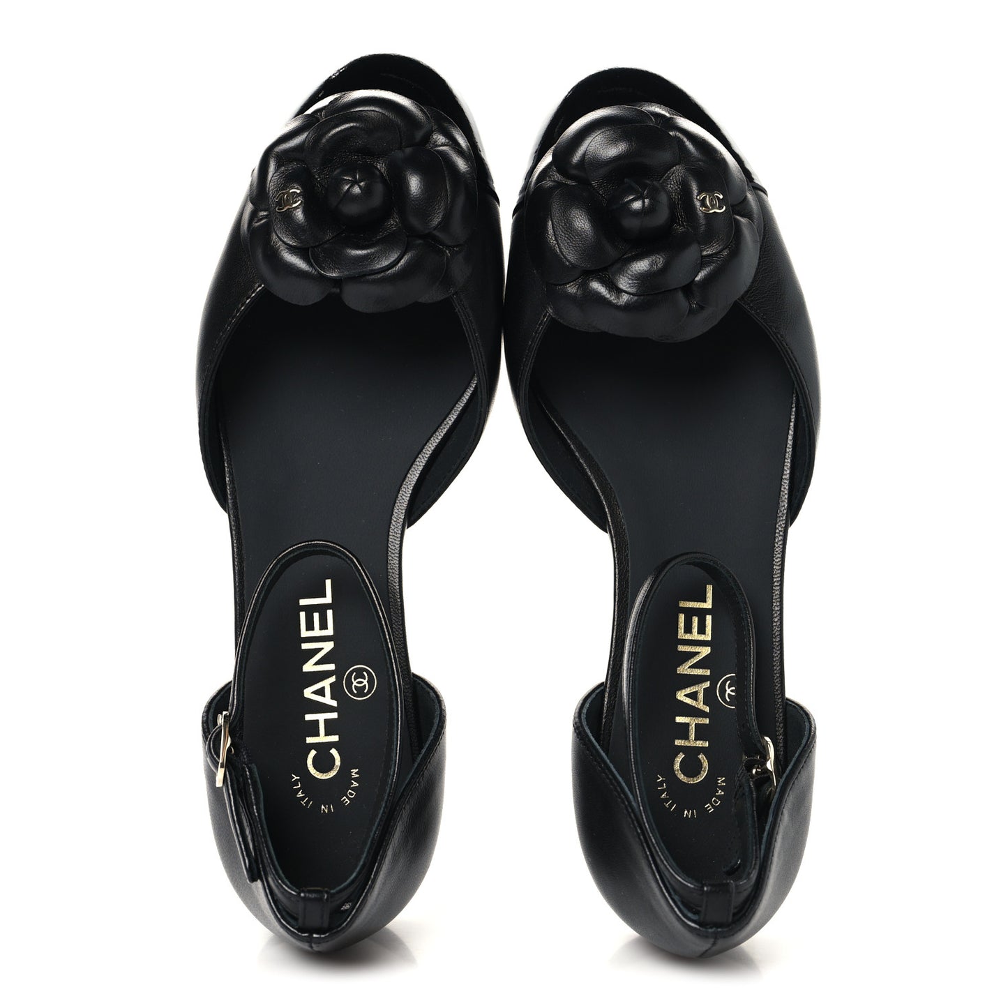 Lambskin Patent Calfskin Cap Toe Camellia Mary Jane Flats 37.5 Black